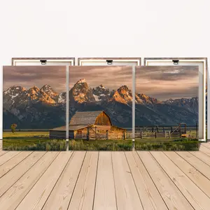 3 Counts Wooden Framed Canvas Painting, Rustic Mountain Farmhouse Landscape Images, Exquisite Poster, Perfect Living Room Decoration, Modern Art, Fashion Family Poster, Wall Art Decoration, Odorless, Artwork