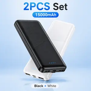 15000mAh 2pcs Portable-Charger-Power-Bank - Dual USB Power Bank Output 5V3.1A Fast Charging Portable Charger Compatible with Smartphones and All USB Devices (Black+white)