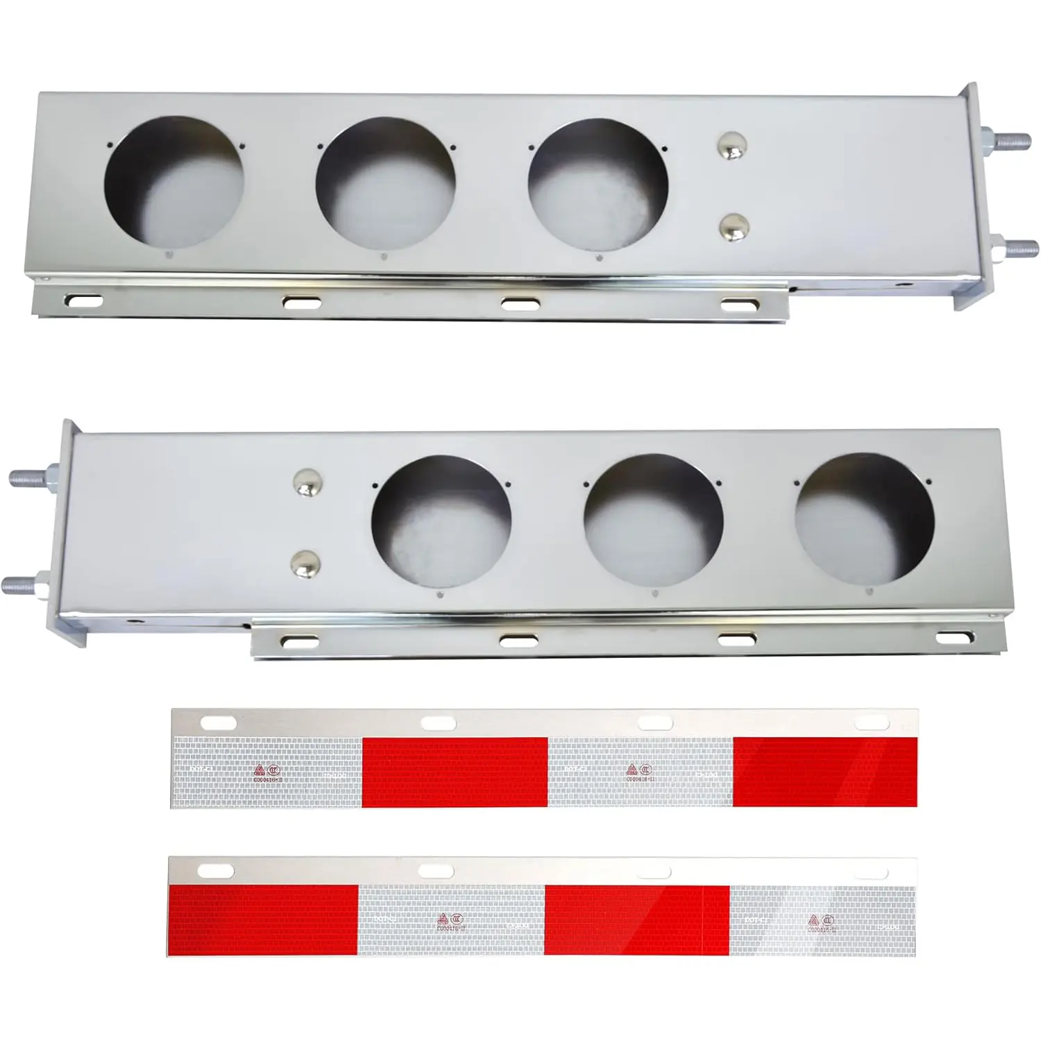 30-in Stainless Steel Straight Mud Flap Hanger Parts with Reflective Plate, 2.5-in Bolt Spacing, Durable for Semi Trucks, Mack, Kenworth, Freightliner, International