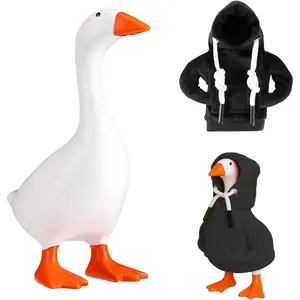 7 Inches Desk Goose with Outfits, Mini Resin Desktop Goose Figurines Key Holder with Magnetic Beak, Cute Desk Accessories Gifts Decorationsfor Office Desk