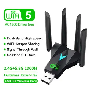 Dual Band 1300Mbps WiFi USB Adapter 2.4G/5Ghz Wi-Fi Dongle USB3.0 802.11AC 4-Antenna Wireless Receiver For PC/Laptop Driver Freeaux receiver