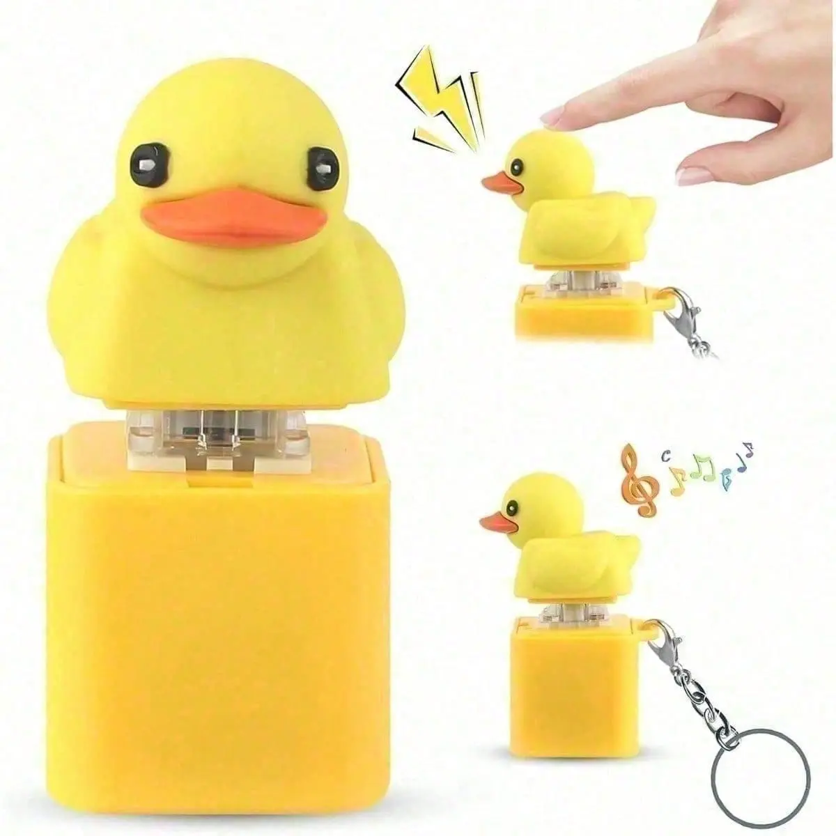 Portable Luminous Squeaky Quacking Duck Fidget Statue - Relaxing Anxiety Relief ABS Keychain, Keyboard Clicker Keycaps, Purse-Lanyard Accessory, Colorful Lights Adult Desk Decor Gag Gift for Duck Lovers (Lively Atmosphere Enhancer), Stress Relief