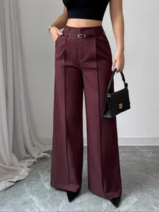 Ladies' Solid Color Casual Commuting Loose Straight Bottom Pants Womenswear. Made of comfortable Woven fabric to create a stylish and loose fit, these pants come with a belt and are suitable for wearing in all seasons - including the belt