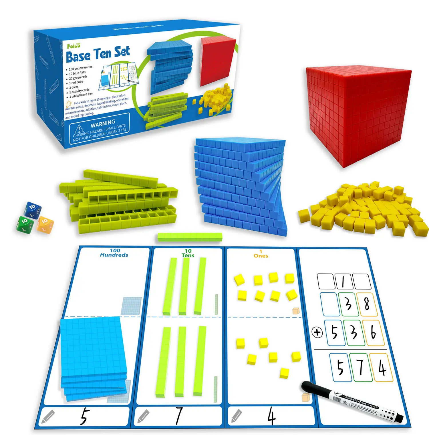 Hatwoo Montessori Math Aids, Ten Hundred Thousand Math Learning Toy, Math Education Blocks, Math Educational Tools Teaching Aids