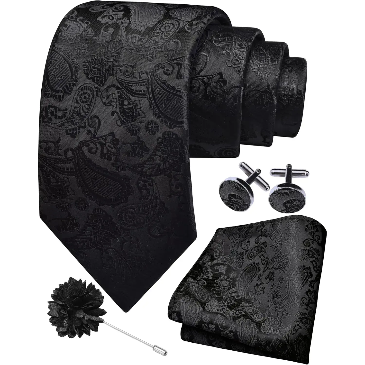 Men's 3.15-inch (8cm) Casual Elegant Tie Design Fashion Accessory Set - Tie, Lapel Pin, Handkerchief, Cufflinks, Stylish Tie Design