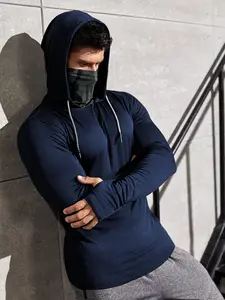 Men's Solid Thermal Lined Hooded Tee, Casual Regular Fit Long Sleeve Hooded Top for Spring & Fall, Fashion Men's Top for Daily Wear, Workout Clothes, Casual Workout Tops