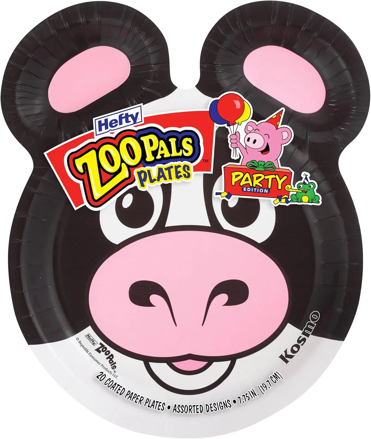 7.75in Disposable Animal Theme Kids’ Paper Plates - Zoo Pals Edition with 2 Dipping Compartments, 20-Count Party Supplies Tableware Pack for Home & Festive Food Serving Events
