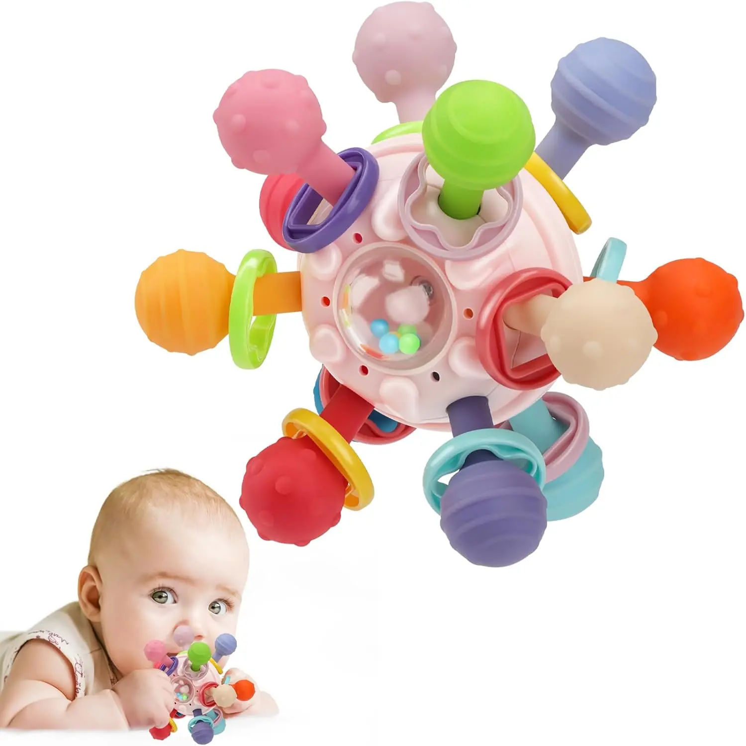 Baby Montessori Sensory Toy Set for 0-18 Months - High-Quality Silicone Teething Toothbrush, 12 Bright Textured Interactive Balls with Rattles, Safety ABS Plastic, Portable for Tiny Hands, Milestone Development Gift