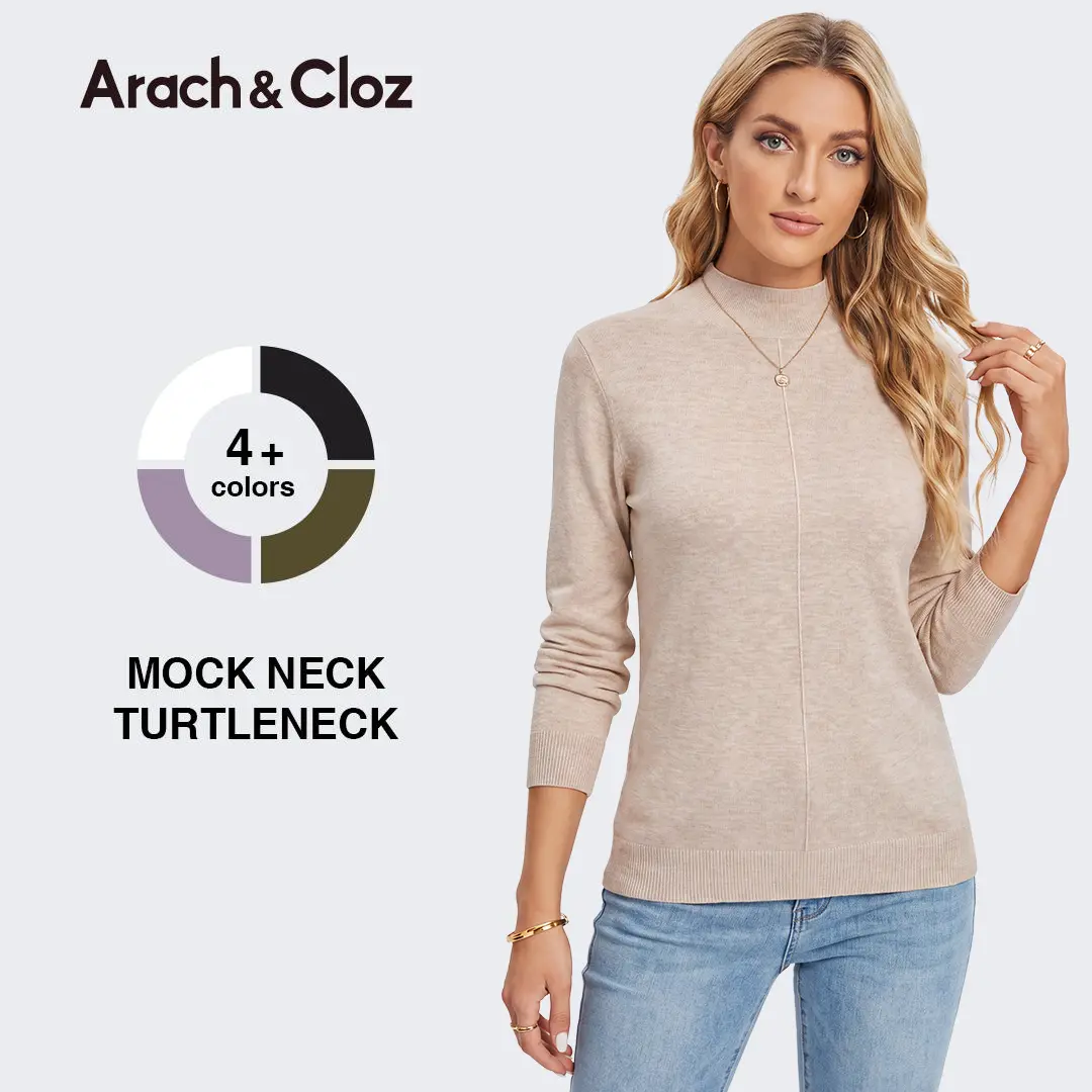 Arach&Cloz Womens Spring 2026 Sweater Tops Business Casual Outfits Work Mock Neck Long Sleeve Turtleneck Dressy Pullover SummerVibes
