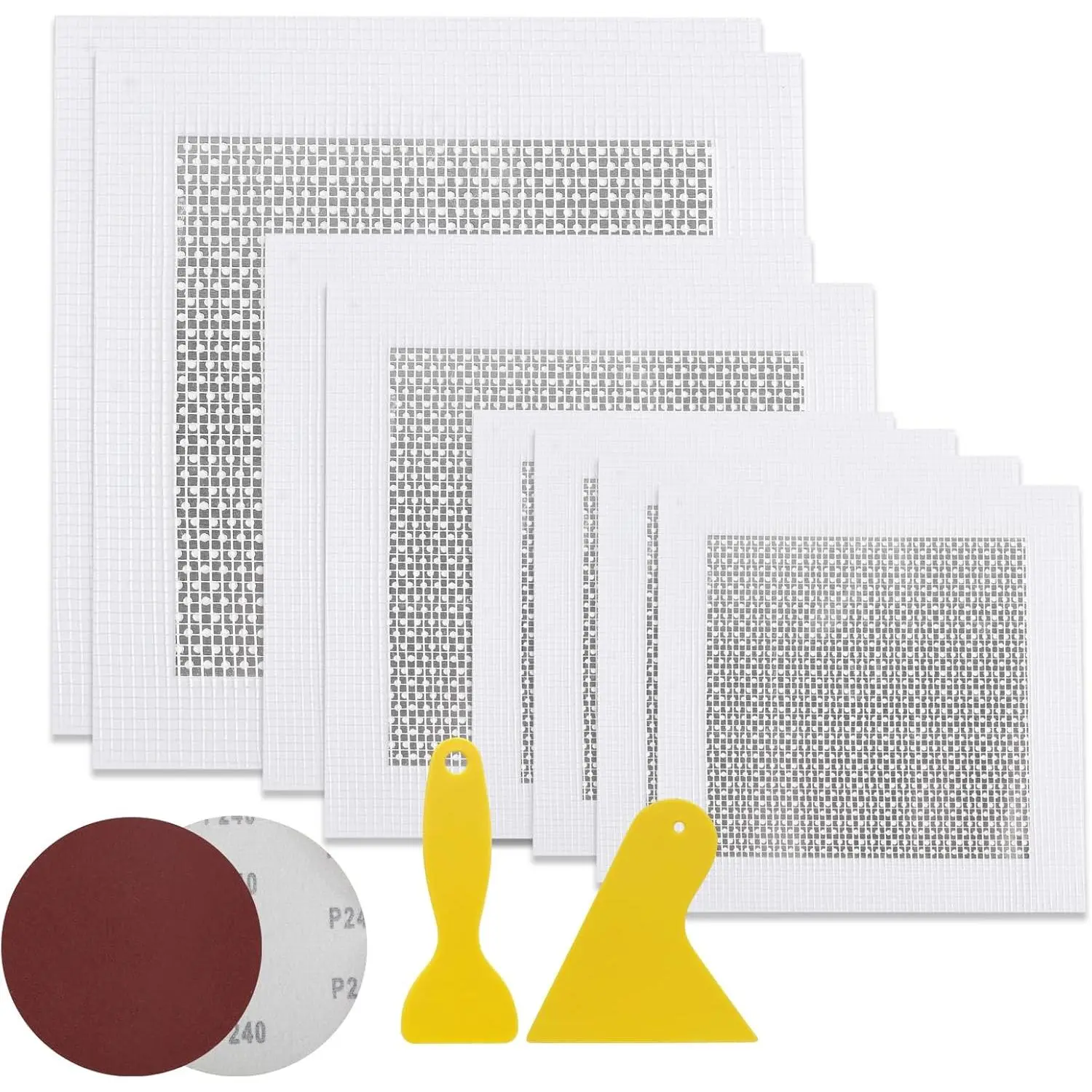 Drywall Patch Kit 11 Pack, 4/6/8 Inch Wall Patch with Extended Self Adhesive Mesh, Dry Wall Patch with Scraper and Sandpaper for Hole Repair