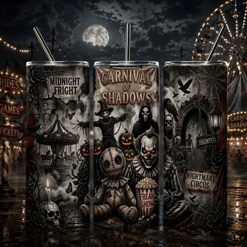 Midnight Carnival-Carnival Of Shadows Tumbler-Goth-Horror Fan-Spooky-Beardedcrooks-Stainless Steel-Dual Insulated