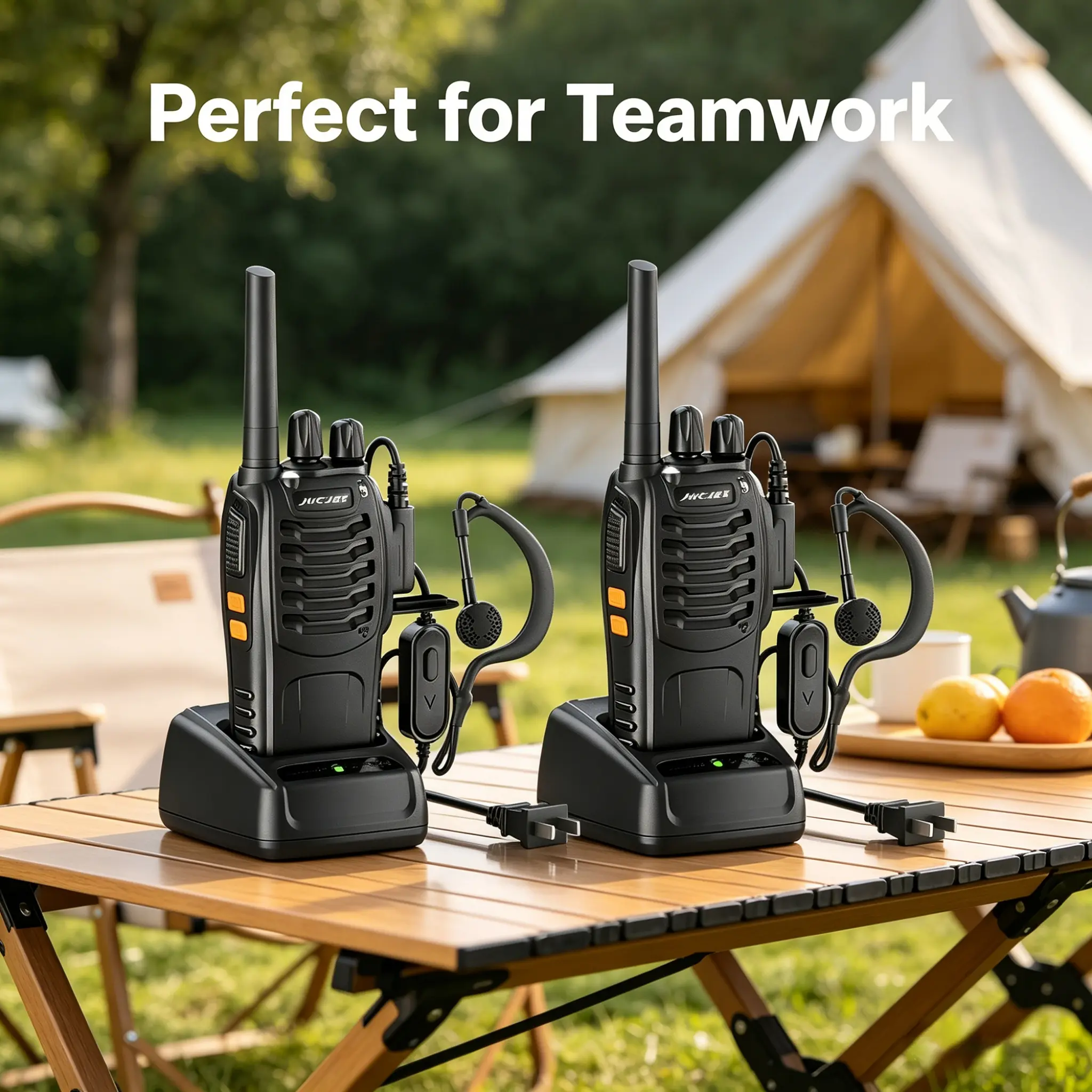 JUCJET 6 Pack Rechargeable Handheld Two-Way Radios, 16 Channel Walkie Talkies Equipped With Earpieces, Flashlight And USB Charging Base, 1500mAh Battery, Outdoor Radio For Camping, Hiking & Family Activities   walkie talkie