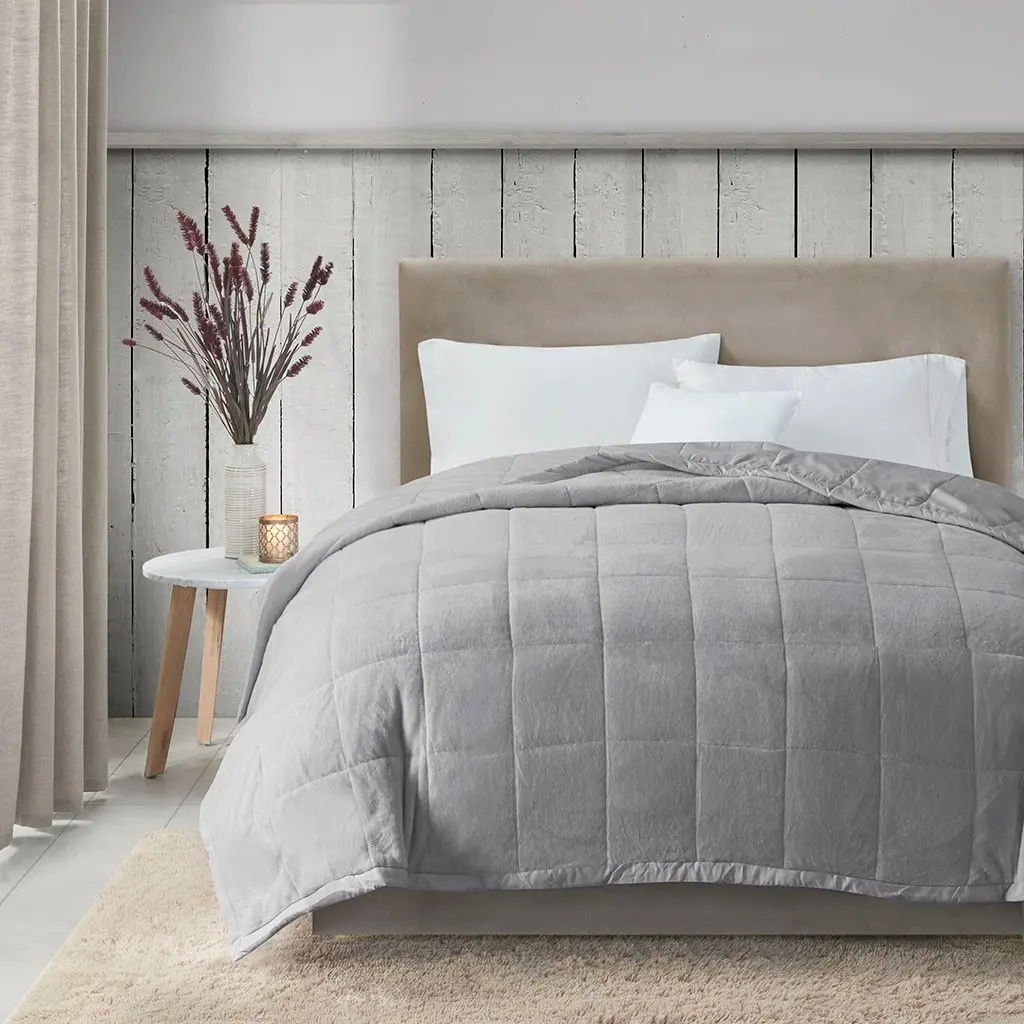 Madison Park Reversible Down Alternative Blanket, Soft Plush to Microfiber with Box Quilting, All-Season Use for Bedroom, HeiQ Smart Temp Cooling & Warming, Machine Washable, OEKO-TEX Certified, Bedroom Blanket, Machine Washable Blanket