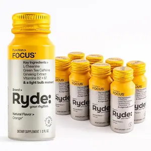 Ryde Focus Shots – Orange | Green Tea Caffeine, L-Theanine, Ginseng, B2 & B7 for Mental Clarity | Cognitive Support | Vegan, Zero Sugar, Calorie-Free | 8-Pack – 2 FL OZ Each
