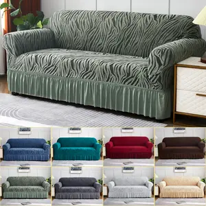 Stretch Sofa Slipcover with Skirt Elegant Wave Design Pet Kid Friendly Couch Protector 1/2/3/4 Seater High Stretch Material Full Protection Easy To Clean