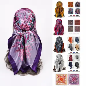 FEITAI 4 Pack 35.4"*35.4" Satin Silk Head Scarves for Women Lightweight Bandanas Headscarves Scarves Hair Scarves