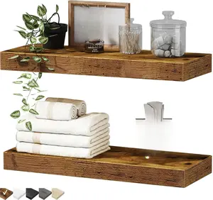 [USA Stock] - Bathroom Floating Shelves for Wall Mounted Shelf Over Toilet Farmhouse Home Decor Display Shelving Small 16 inch Set of 2, Rustic Brown (008-40BN) Accessory Kit