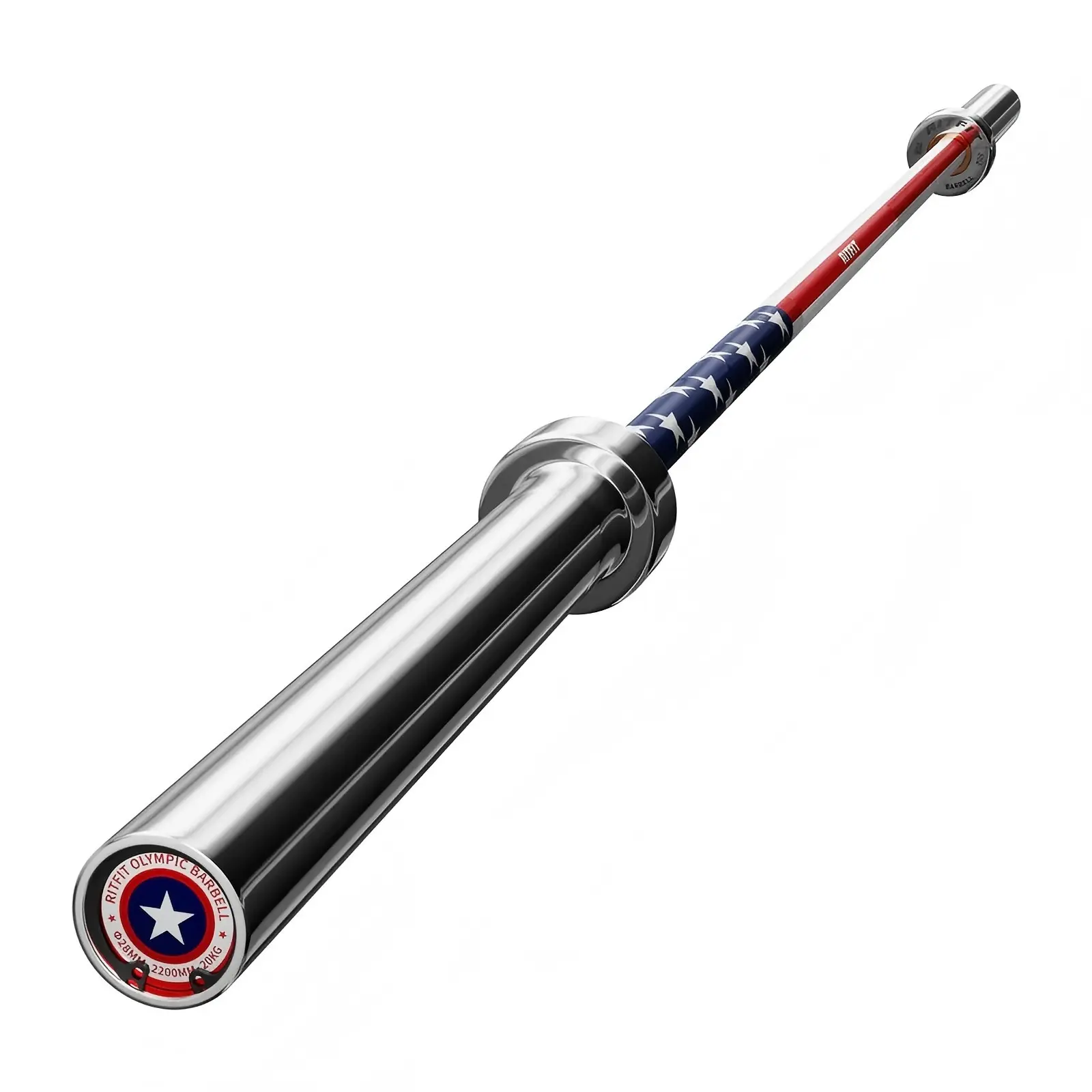 RITFIT Olympic Barbell 20KG, Stars & Stripes Ceramic-Coated Steel Bar with 1200LB Capacity, 28MM Diamond Knurled Grip for Resistance Training, Lifting Equipment, Strength Training Bar, Weights