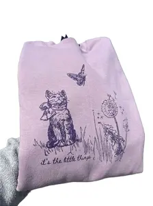 Little Things Sweatshirt - Cute Cat & Nature Crewneck Casual Trendy Sweatshirt - Ash Gray or Sage Green or Paragon