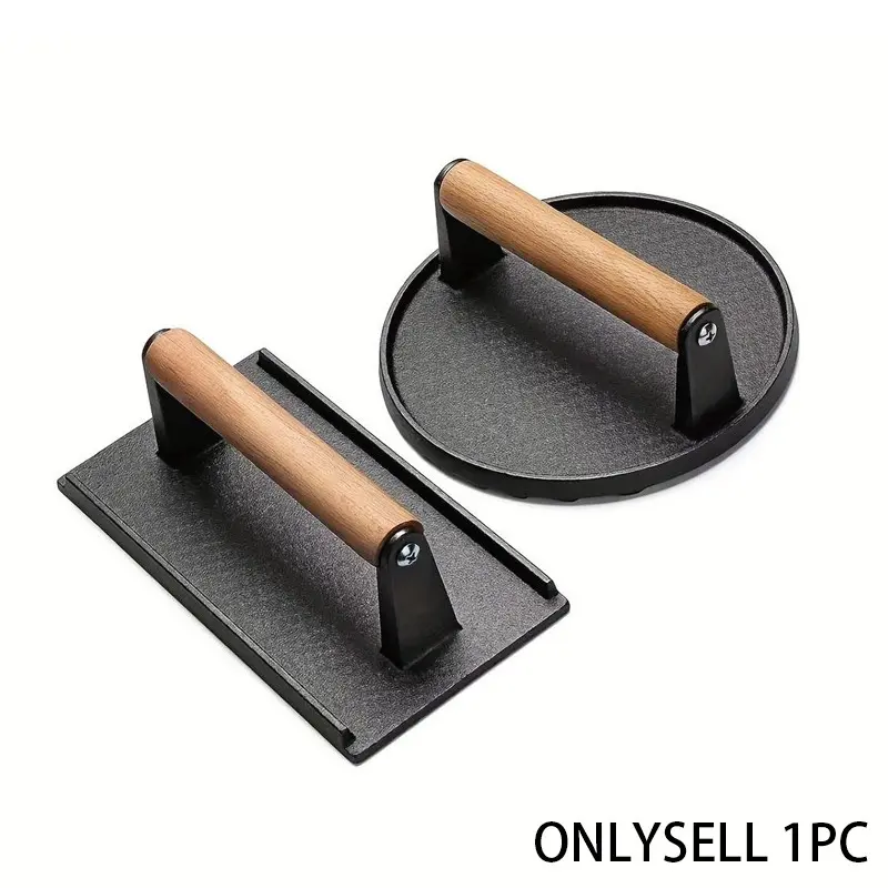 Iron Burger Press, Cast Iron Skillet, Bacon Press for BBQ Grill, Round Rectangular Cast Iron Barbecue Press, Non-Stick Surface, Kitchen Cookware, Cooking, Kitchen Tools, Utensils