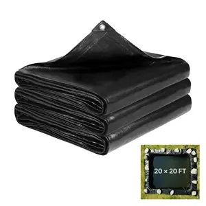 VEVOR 20 x 20 ft Pond Liner, 14 Mil Thickness, 3-Layer Reinforced PE Fish Koi Pond Liner for Outdoor Ponds, with Hemmed Edge and 4 Metal Buttonholes, for Water Garden, Waterfall, and Fountains, Black, Leak-Proof