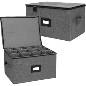 2 Pack Hard Top Stackable Wine Glass Storage Box, Stemware Storage Containers with Handles, Holds 24 Crystal Glass Drinkware for Moving & Home Use, Black 17"x13"x10"