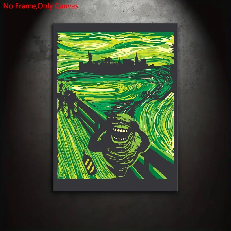 1 Piece/Set Frameless Canvas Painting Print Poster,Classic Expressionism Abstract Funny Humor Parody Pop Art,Ghostbusters Slimers Scream,Perfect Gift for Movie Lovers,Ideal Gift Bedroom,Study,Office,Living Room,Dorm Hallway,Kitchen,Mural,Wall Decoration