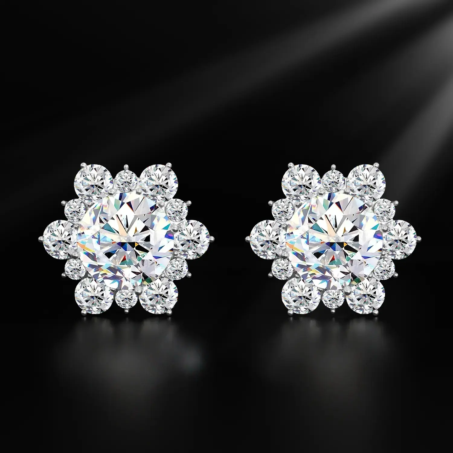 Unisex Casual Everyday Dual Lab-Created Snowflake & VVS1 Grade Moissanite Stud Earrings - Gentle Hypoallergenic Posts, Luxury Gift Box Included, Ideal Gift for Birthdays, Anniversaries, Female, Male