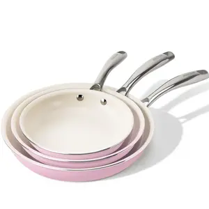 【New Year Deal】Kikcoin 3-Piece Ceramic Nonstick Frying Pan Set – 8" 9.5" 11", PFAS/PTFE/PFOA Free, Non-Toxic, Stay-Cool Stainless Steel Handle, Dishwasher & Oven Safe