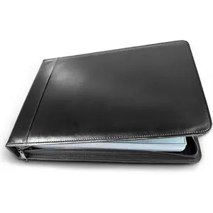 Executive PU Leather 7-Ring Business Check Binder - Holds up to 600 Business-Size (3-on-a-Page) Checks | Zippered Closure, Stainless Steel Rings, Opens Flat - Professional Organizer Portfolio