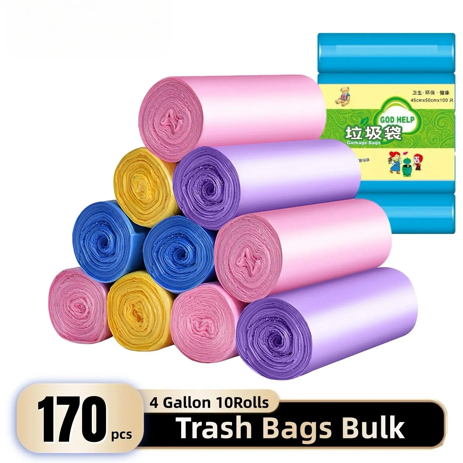 Trash Bags Bulk - 170 Count Garbage Bags 4 Gallon Trash Bag Small Trash Can Bags