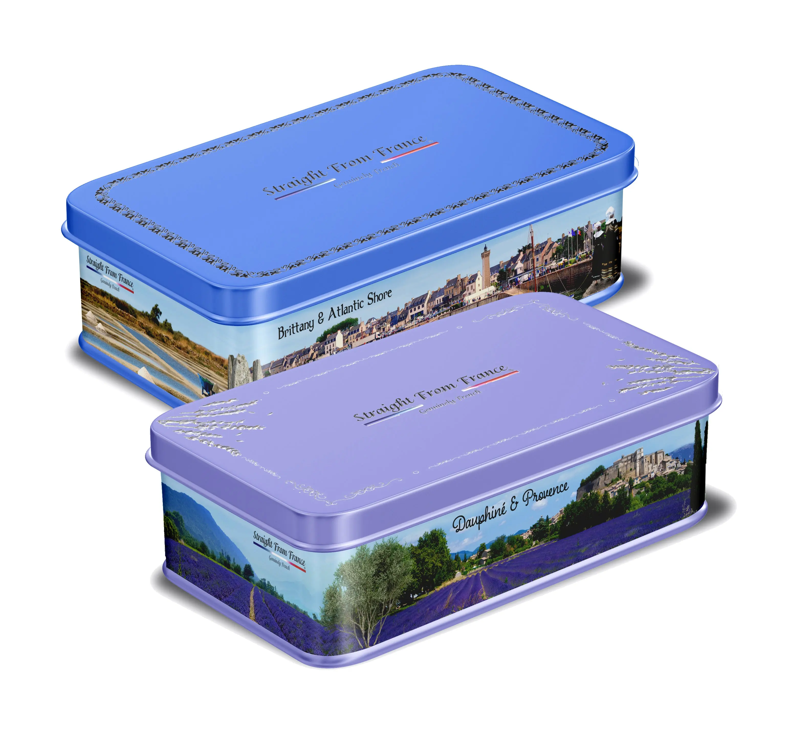 Straight from France Genuinely French Gourmet Cocoa Chocolate Truffles & Salted Butter Caramels 2-Piece Gift Tins Bundle - Tea Pairing Sweet Snack Treat