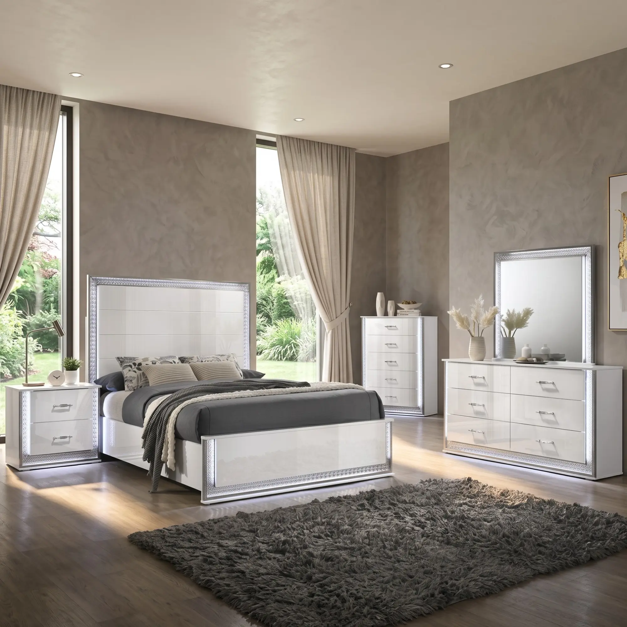 HAZELINE Glam 5PC Queen Bedroom Set with Chest
