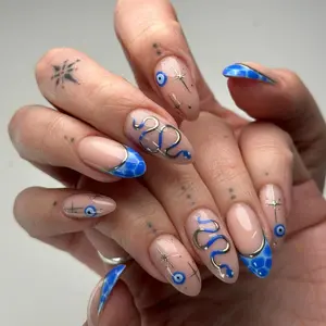 Snake Pattern Fake, 24pcs Glossy French Press on Nails with Nail File & Stickers, Removable Transferable Nail Art Design Artificial Full Cover