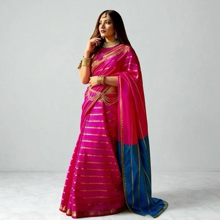 Magenta Silk Saree - Elegant Design, Smooth Fabric, Classic Style