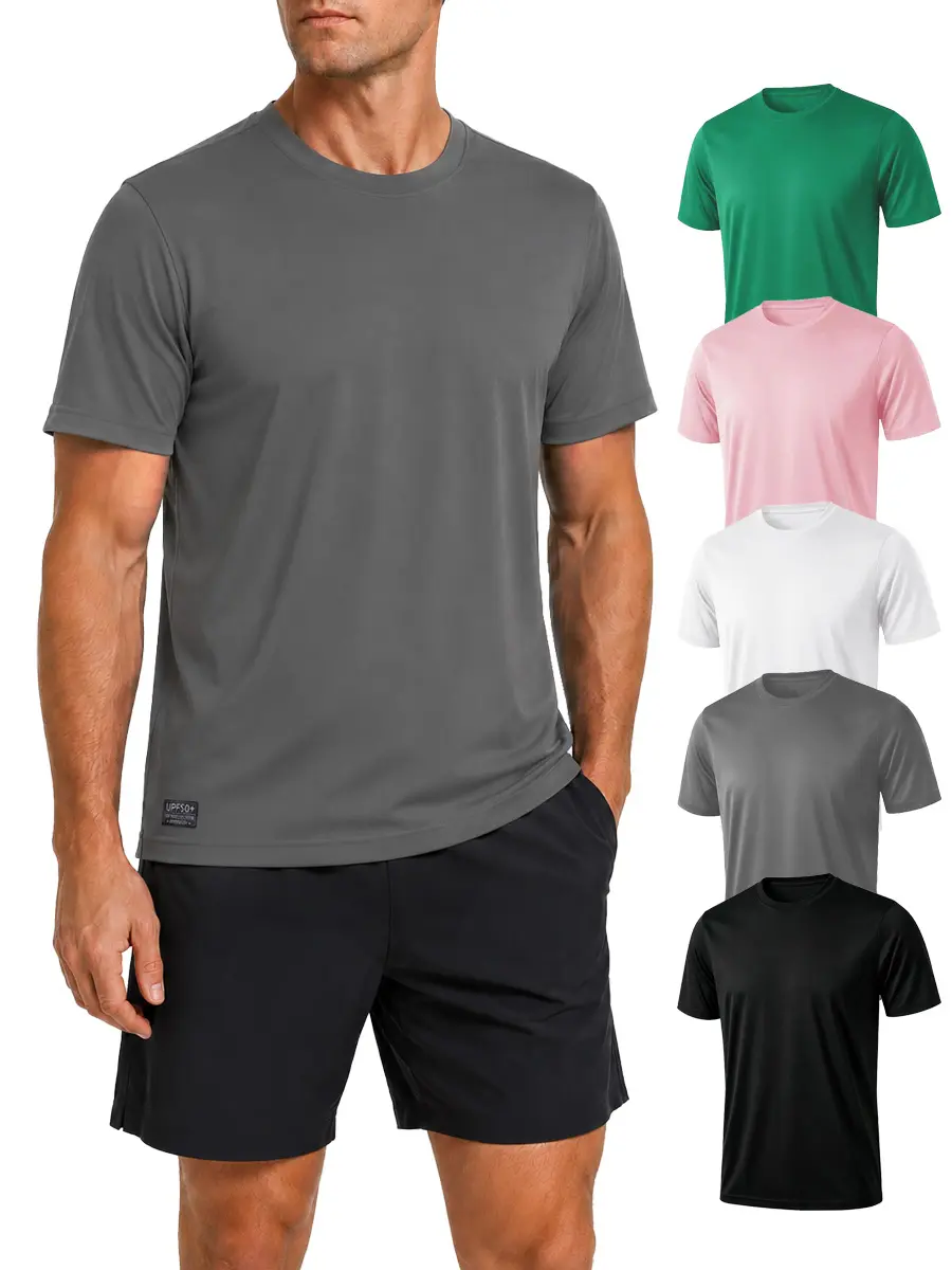 5Pack Unisex Quick-Dry Crew-Neck Moisture-Wicking Shirt UPF50+: A protective, functional athletic top—ideal for running, swimming, fishing, and outdoor activities.