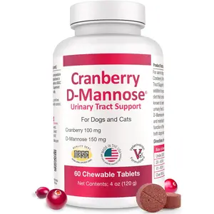D-Mannose Urinary Tract Supplement for Dogs & Cats – Bladder & UTI Health Support – Cranberry Extract, D-Mannose & Vitamin C–Promotes Urinary Wellness & Kidney Function – 60 Chewable Tablets