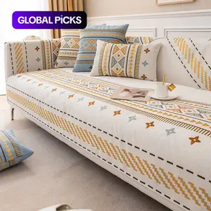 Boho Style Sofa Cover, Washable Sofa Slipcover, 1 Count Non-slip Sofa Towel/Pillowcase without Filler, Reusable Washable Sofa Protector for Home Living Room