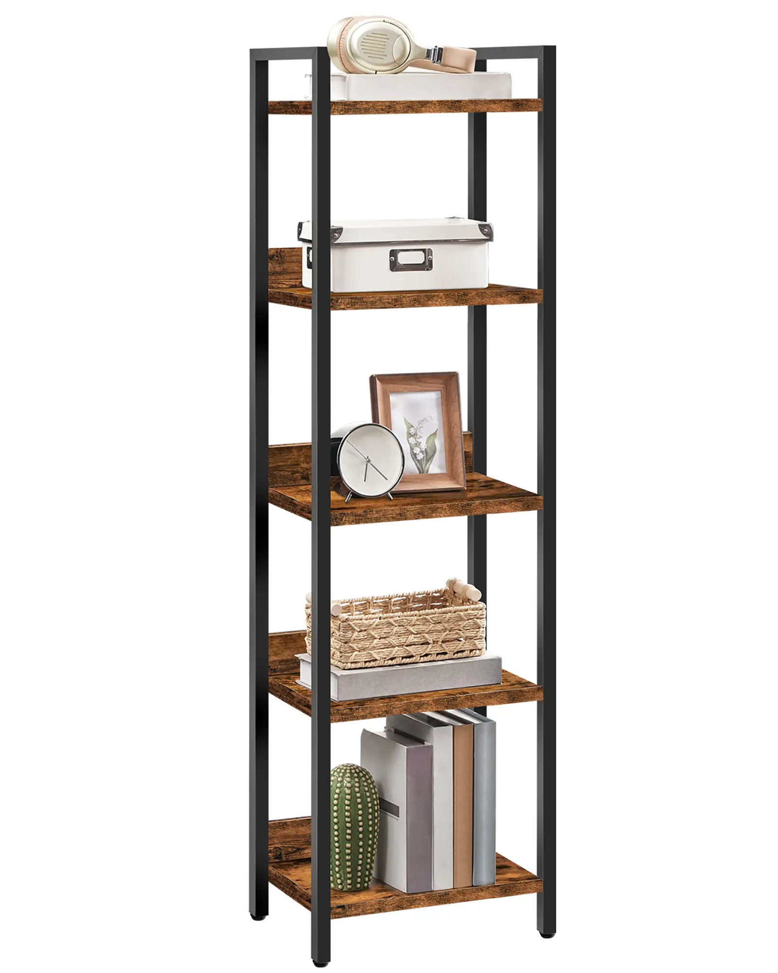 MAHANCRIS 5-Tier Rustic Brown Bookshelf, Bookcase, Anti-tipping Small Space Wooden Storage Shelf Organizer, for Living Room, Bedroom, Study, Balcony #SummerVibes#DealsforYouDays #SummerGarden