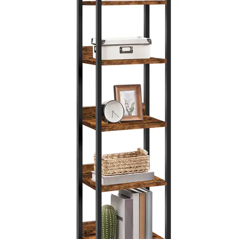 MAHANCRIS 5-Tier Rectangular Rustic Brown Metal & Wood Bookshelf - Stable Anti-Tipping Racks, Furniture for Small Spaces, Apartment Furniture, Room Decor, Storage Organization Organizer, Bedroom Indoor Shelves,familyfun