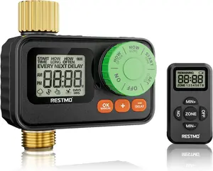 RESTMO RF Remote Controlled Sprinkler Timer with Brass Inlet & Outlet, Programmable Water Timer for Garden Hose, Automatic | Manual | Rain Delay for Outdoor Faucet, Drip Irrigation and Lawn Watering summergarden