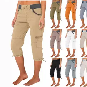 Women Cargo Capris Soild Casual Pants With Pocket Drawstring Outdoor Hiking Pants Women'S Slacks Thin Streetwear Tops Chic White Womenswear Bottom Comfort Basic