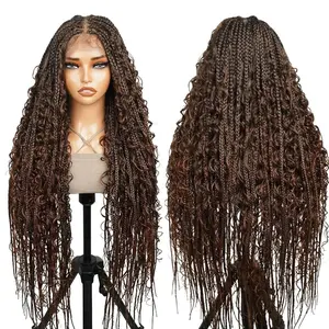 SuperNova #1B/30 36” Full Lace Bohemian Box Braided Wig - Premium Synthetic Fiber, Pre-Tied Knots, High-Quality Braids, Natural Look, Long-Lasting Durability, Comfortable Fit, Versatile Style, Easy Maintenance, Ideal for All Occasions, Ready to Wear