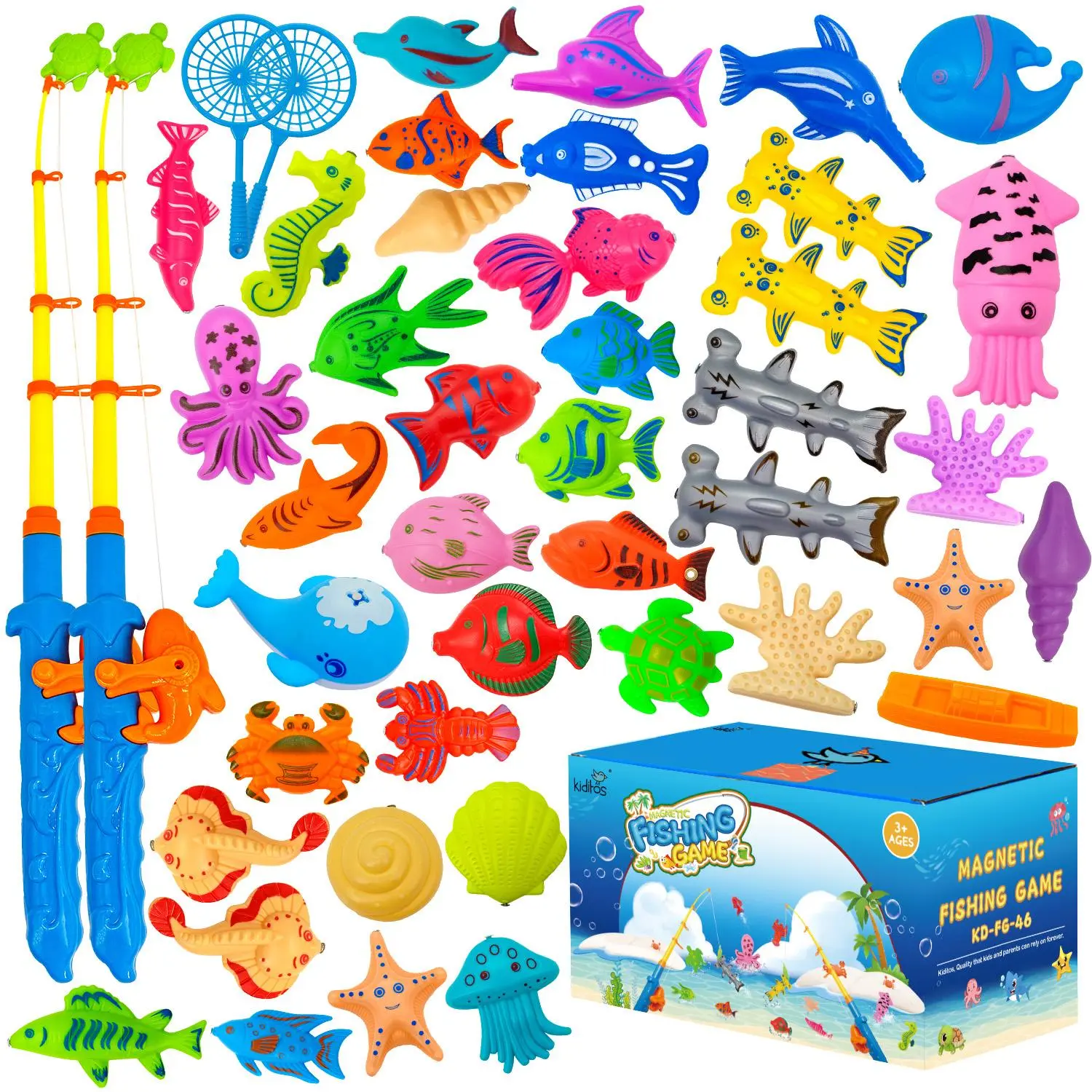 Kiditos Magnetic Fishing Bath Toys Game Set,Swimming Fish Toys for Bathtub,Water Table Bathtub Toys for Toddlers Kids Age 3-6, Pool Toys for Pretend Play&Education Teaching&Learning Colors