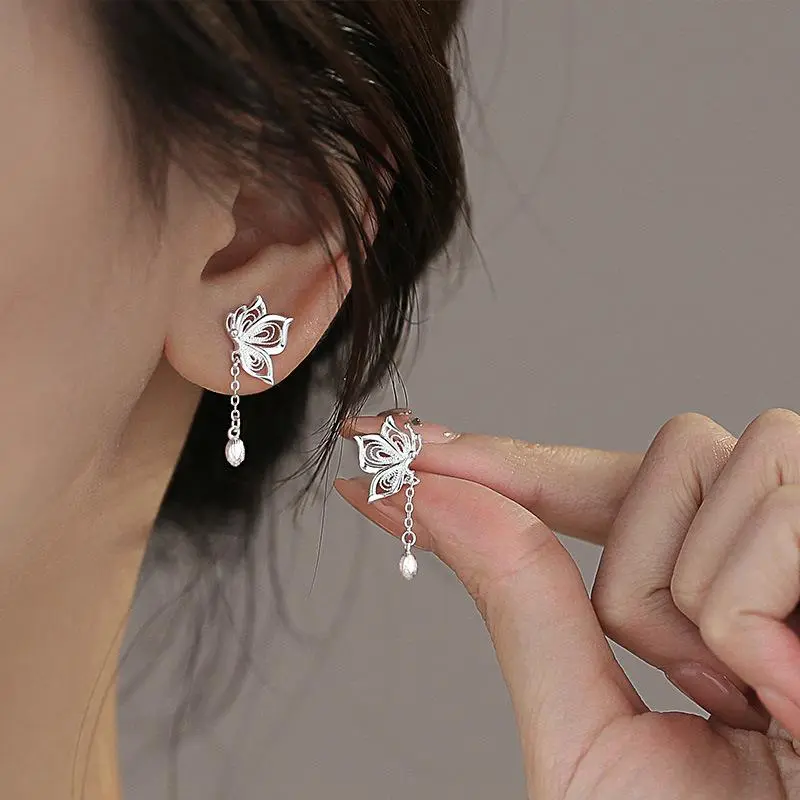 925 Sterling Silver Hollow Butterfly Stud Earrings For Women Luxury Designer Jewelry  Accessories Prevent Allergies