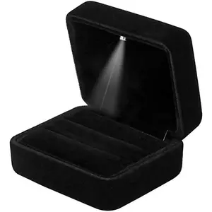 2 Slots Ring Box with LED Light for Ceremony  Display  Box for Engagement, Wedding, Black