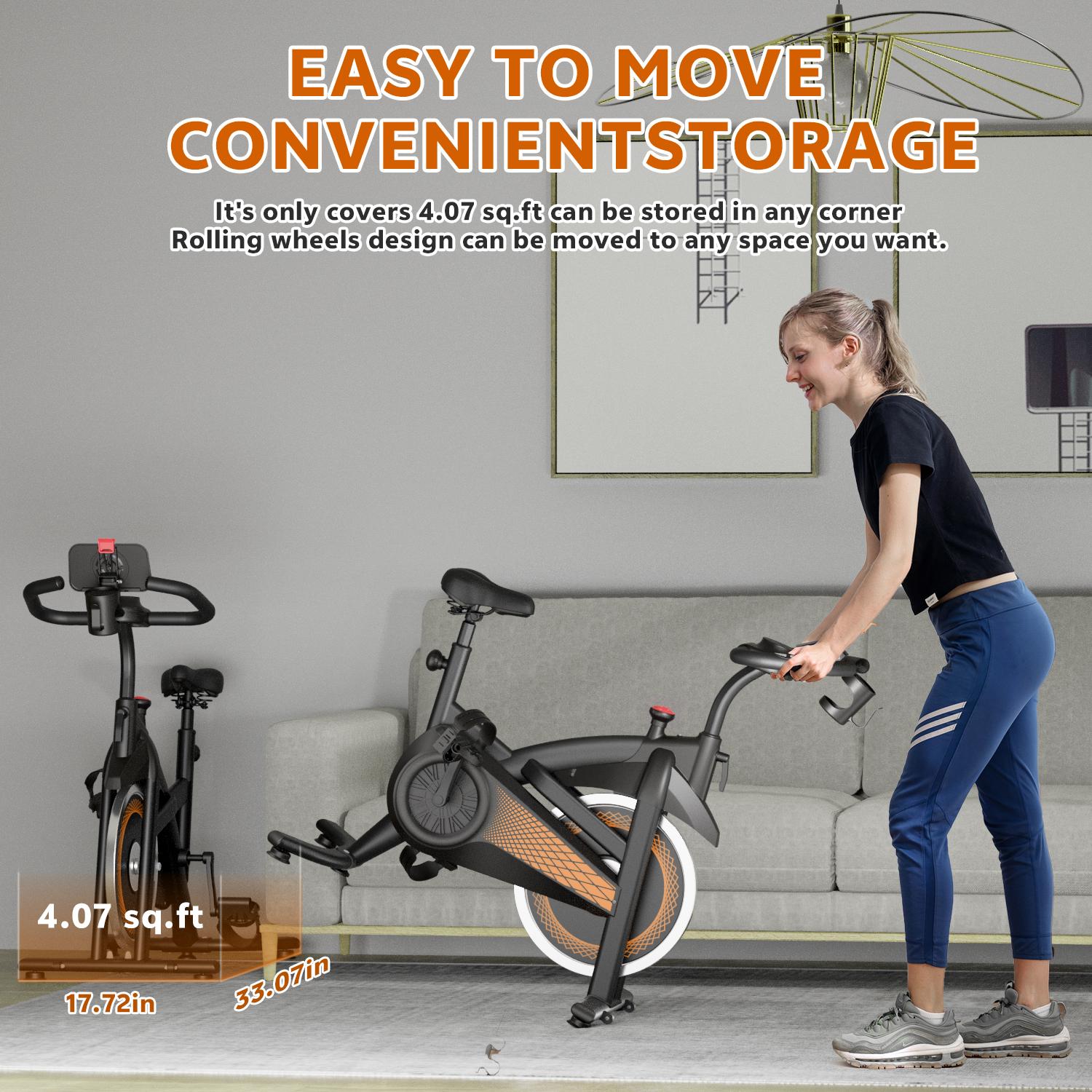 SAVEYOUR Adjustable Resistance Comfort Seat Indoor Exercise Bike with Quiet Magnetic Resistance and Ergonomic Seat for Home Fitness Cardio in Black & Orange
