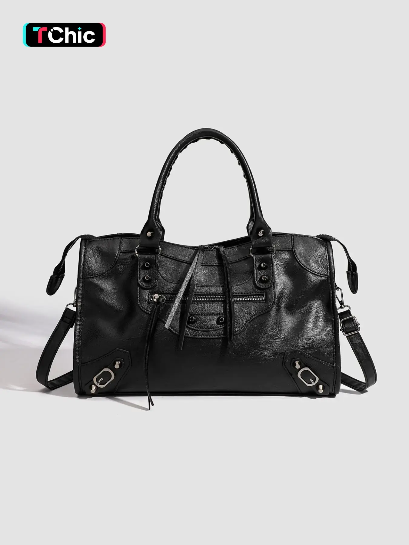 French Style PU Leather Crossbody Shoulder Bag, Large Capacity Rivet Decor, Fashionable Motorcycle Wind Design, Daily Commute & Dates, Trendy Commuting Bag, Daily Commuter Bag, Fashion Bags