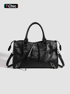 French Style PU Leather Crossbody Shoulder Bag, Large Capacity Rivet Decor, Fashionable Motorcycle Wind Design, Daily Commute & Dates, Trendy Commuting Bag, Daily Commuter Bag