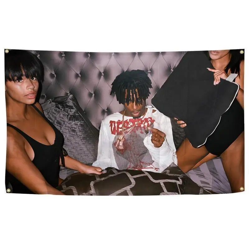 Playboi Hiphop 3x5 FT Music Carti Rap Album Horizontal Board Poster Tapestries With 4 Brass Lock Buckles Music Tapestries Hanging Dormitory Party Background Decoration Living Room Bedroom Home Hangable Ornaments Wall